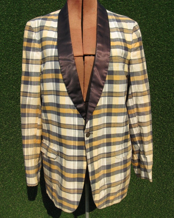 true vintage 50's satin lapel plaid lounge jacket