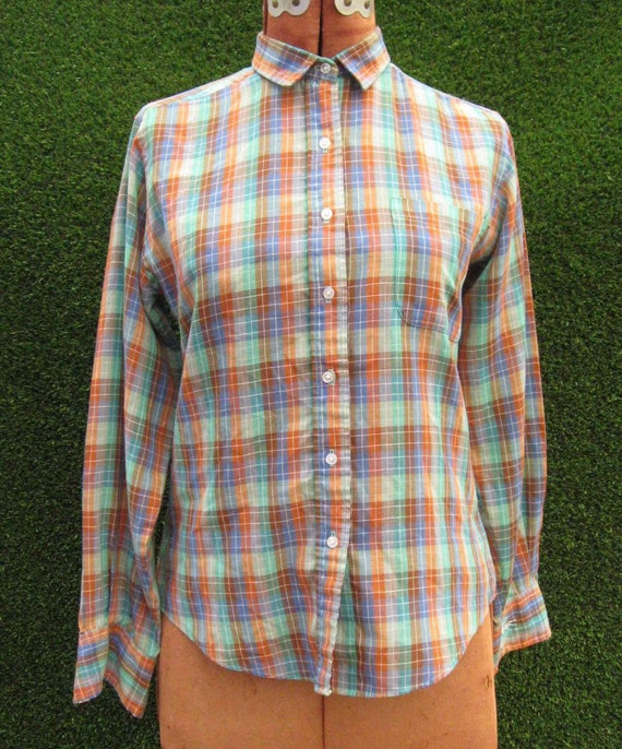 80's Blouse Izod for Her Plaid Ladies Shirt - Etsy