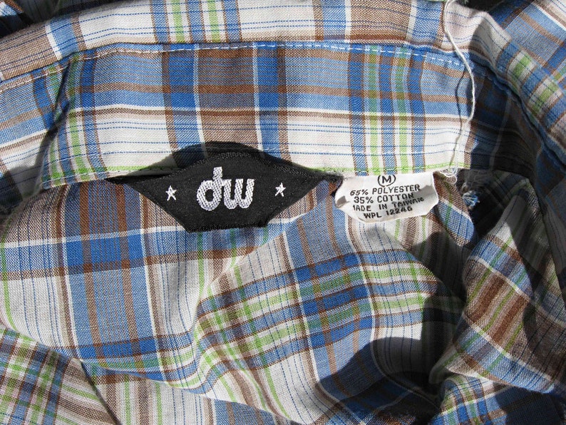 70/'s western plaid button down dagger collar Cowboy work shirt Medium