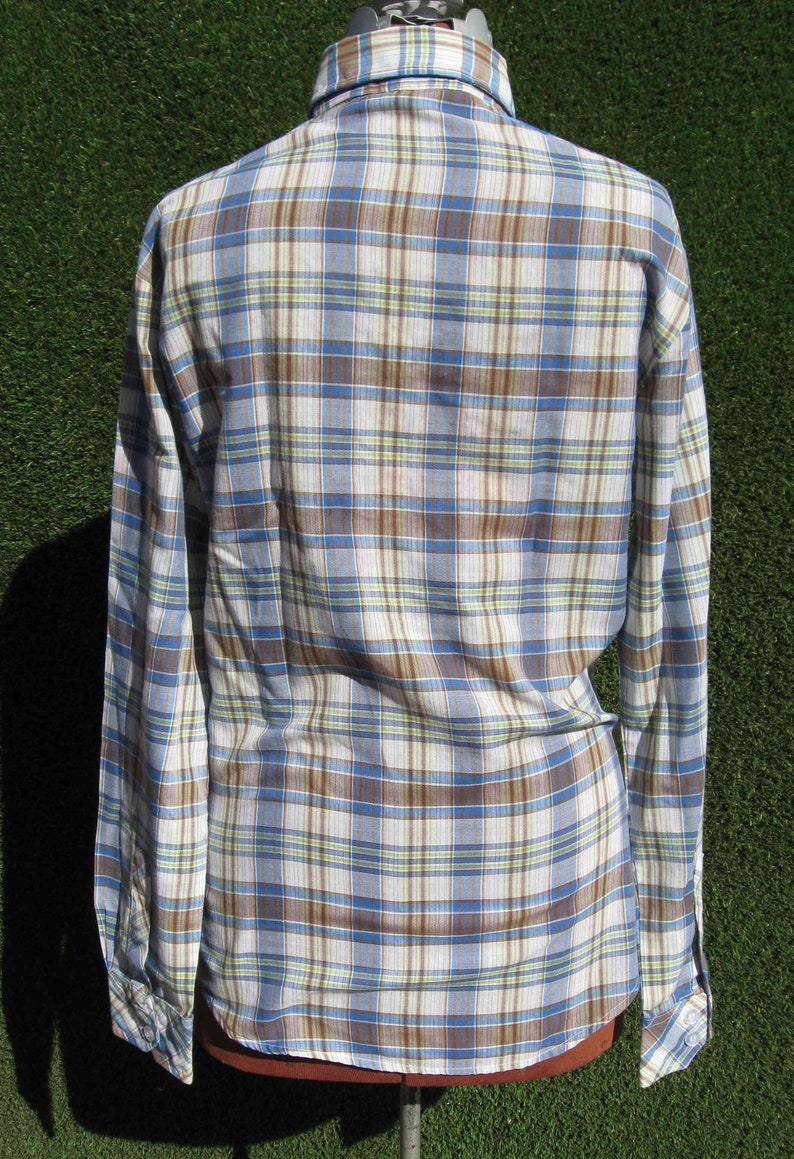 70/'s western plaid button down dagger collar Cowboy work shirt Medium
