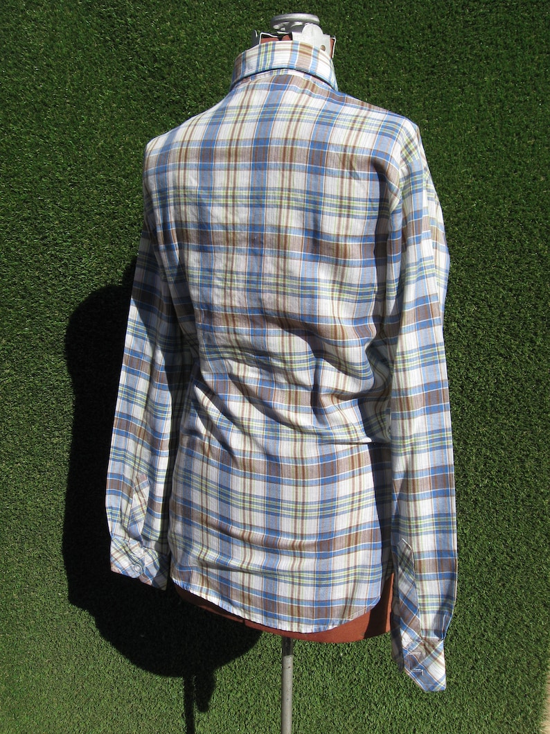 70/'s western plaid button down dagger collar Cowboy work shirt Medium