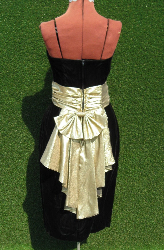 80's velvet strapless gold lame bow formal wiggle