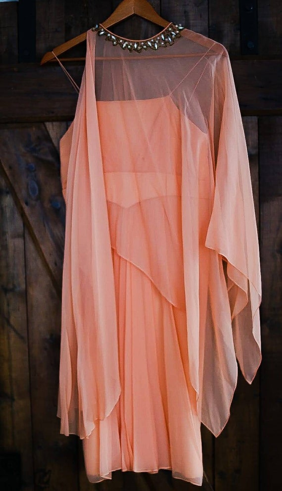 Vintage handmade peach party dress and cape (60s) - image 1