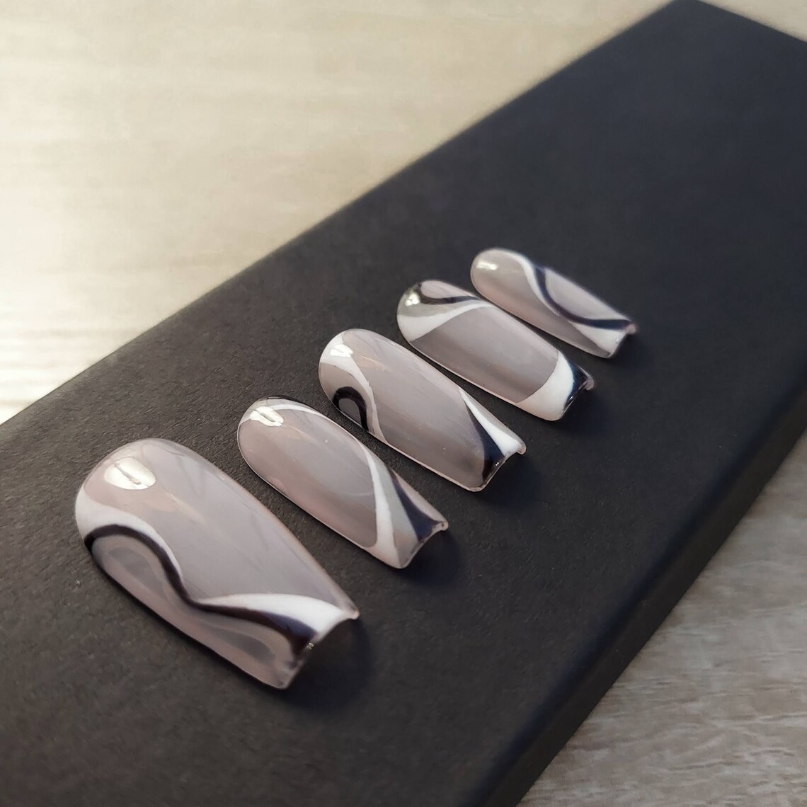 Black and White Negative Space Press on Nails Coffin Shape - Etsy