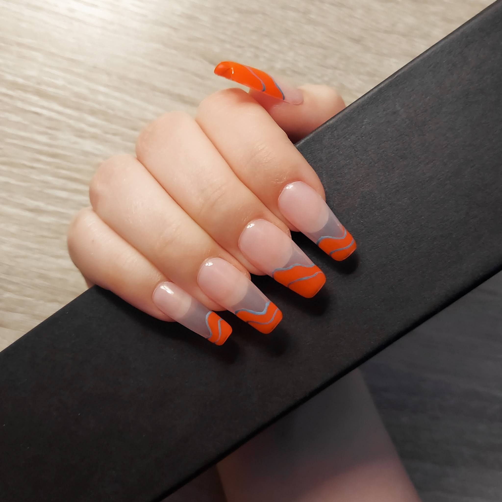 Orange And Blue Negative Space Press On Nails Coffin Space Etsy New Zealand