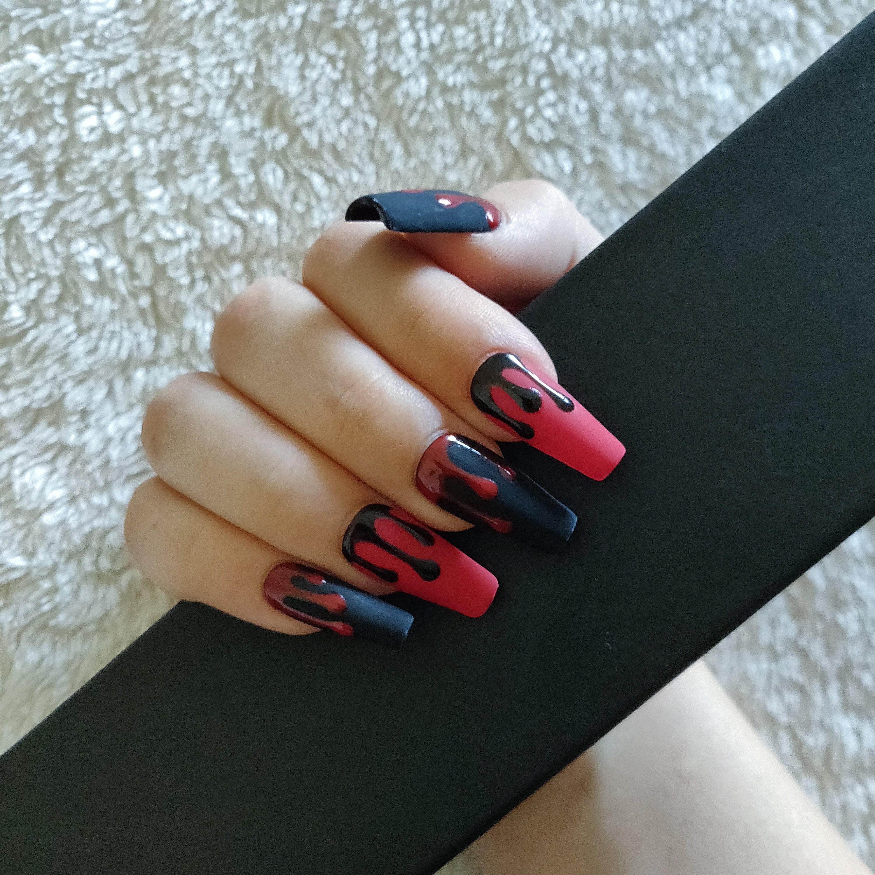 Black And Red Blood Drip Nails Coffin Shape Etsy Uk