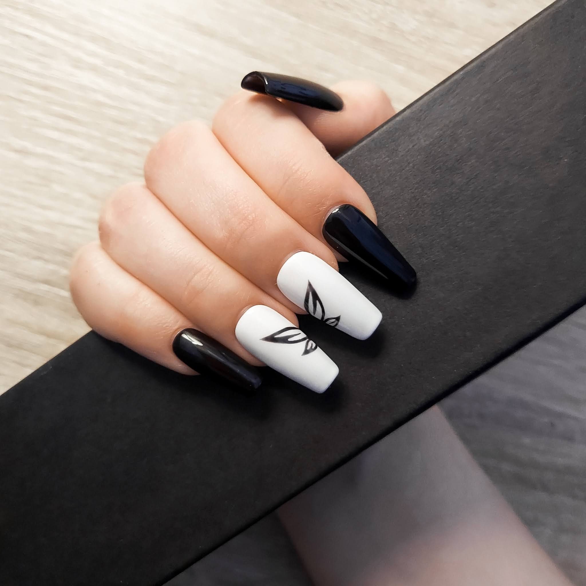 Black And White Fairy Wing Press On Nails Coffin Shape Etsy Ireland