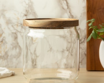 Jumbo Medium Glass Canister with Acacia Wood Lid (Holds 1700ml) | Pantry Storage Jar for Kitchen Organization of Flour, Sugar, Nuts & More