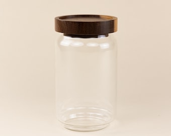 Medium Glass Canister with Acacia Wood Lid, Kitchen Pantry Storage (700ml)