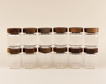 Mini Glass Canisters with Acacia Wood Lids (Set of 12): Kitchen Pantry Storage
