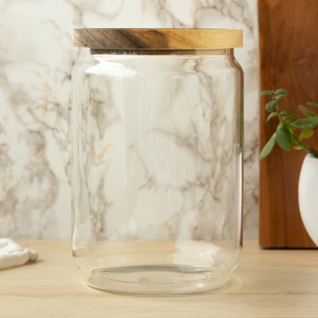 Jumbo Large Glass Canister With Acacia Wood Lid (holds 2400ml) Pantry Storage Jar for Kitchen ...