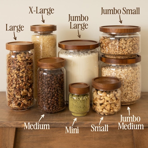 Medium Glass Canister with Acacia Wood Lid (Holds 700ml) Pantry Storage  Jar for Kitchen Organization of Coffee, Cereals, Nuts More