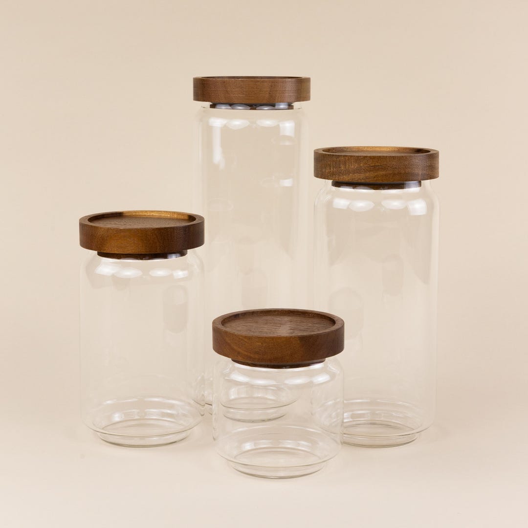 Glass Canisters with Acacia Wood Lids (Set of 4): Kitchen Pantry Storage