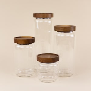 Set of 4 Glass Canisters with Acacia Wood Lids | Pantry Storage Jars for Kitchen Organization of Coffee, Sugar, Cereal, Nuts & More