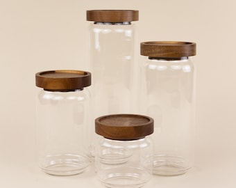 Glass Canisters with Acacia Wood Lids (Set of 4): Kitchen Pantry Storage