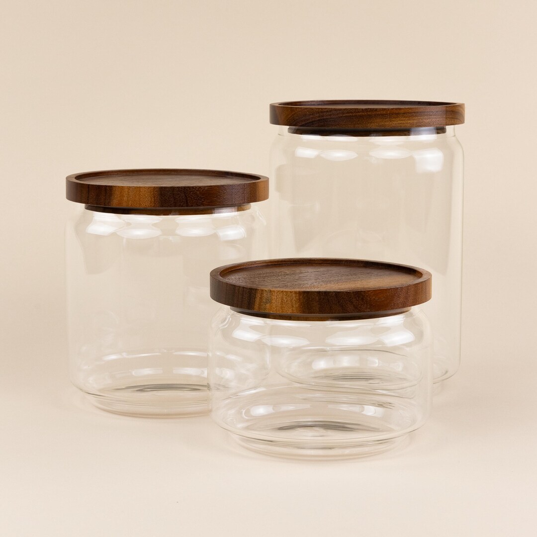 Jumbo Glass Canisters with Acacia Wood Lids (Set of 3): Kitchen Pantry Storage