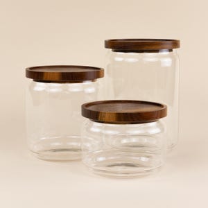 Set of 3 Glass Canisters with Acacia Wood Lids | Pantry Storage Jars for Kitchen Organization of Flour, Sugar, Cereal, Nuts & More