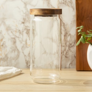 Large Glass Canister with Acacia Wood Lid (Holds 1000ml) | Pantry Storage Jar for Kitchen Organization of Cereals, Pastas, Rice, Nuts & More