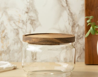 Jumbo Small Glass Canister with Acacia Wood Lid (Holds 1000ml) | Pantry Storage Jar for Kitchen Organization of Flour, Sugar, Nuts & More