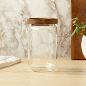 Medium Glass Canister with Acacia Wood Lid (Holds 700ml) | Pantry Storage Jar for Kitchen Organization of Coffee, Cereals, Nuts & More