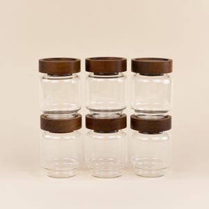 Set of 6 Mini Glass Canisters with Acacia Wood Lids (Holds 140ml) | Pantry Storage Jar for Kitchen Organization of Spices, Seeds & More