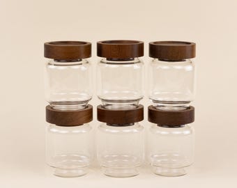 Mini Glass Canisters with Acacia Wood Lids (Set of 6): Kitchen Pantry Storage