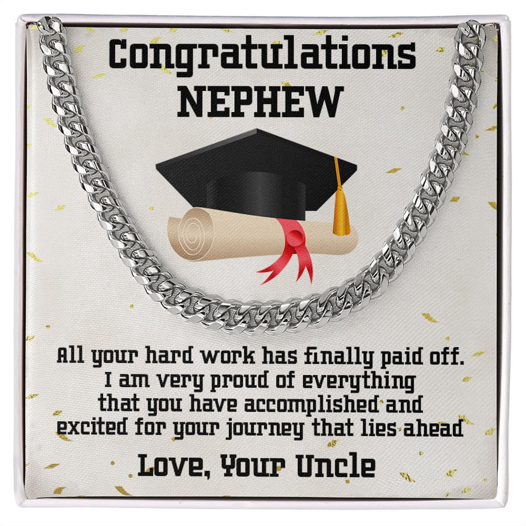 Nephew Graduation Congratulations Class 2023 From Uncle Cuban Chain Link  Adjustable Length Gold or Silver Necklace 