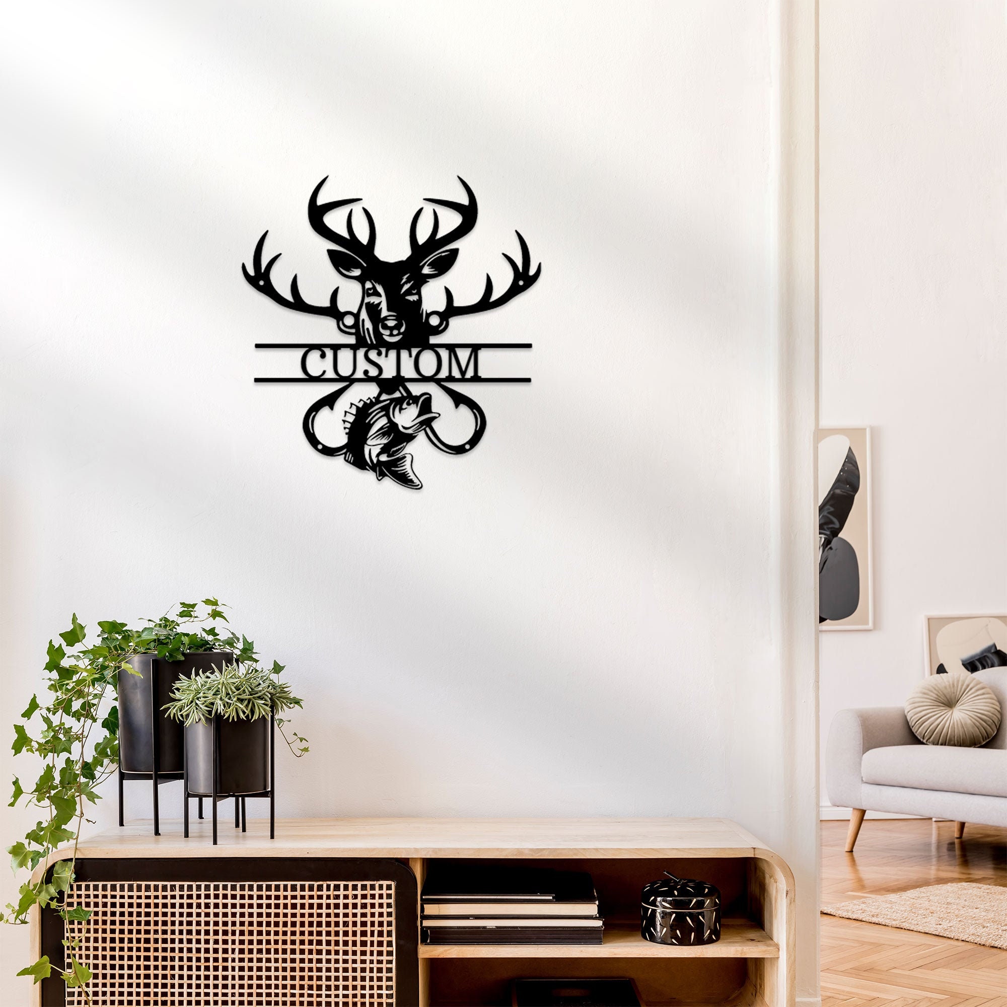 Deer Antler Personalized Indoor Outdoor Steel Wall Art Sign Father's Day Dad Husband Grandfather Son Brother Hunter He Shed Man Cave Garage