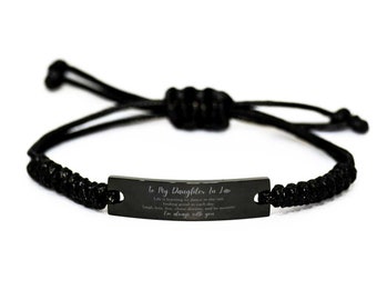 Daughter In Law Christmas Perfect Gifts, Daughter In Law Black Rope Bracelet, Motivational Daughter In Law Engraved Gifts, Birthday Gifts