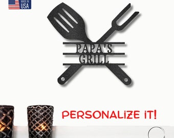 Grilling BBQ Utensils Personalized Indoor Outdoor Steel Wall Sign Art Housewarming Wedding Anniversary Birthday Patio Kitchen Home Décor