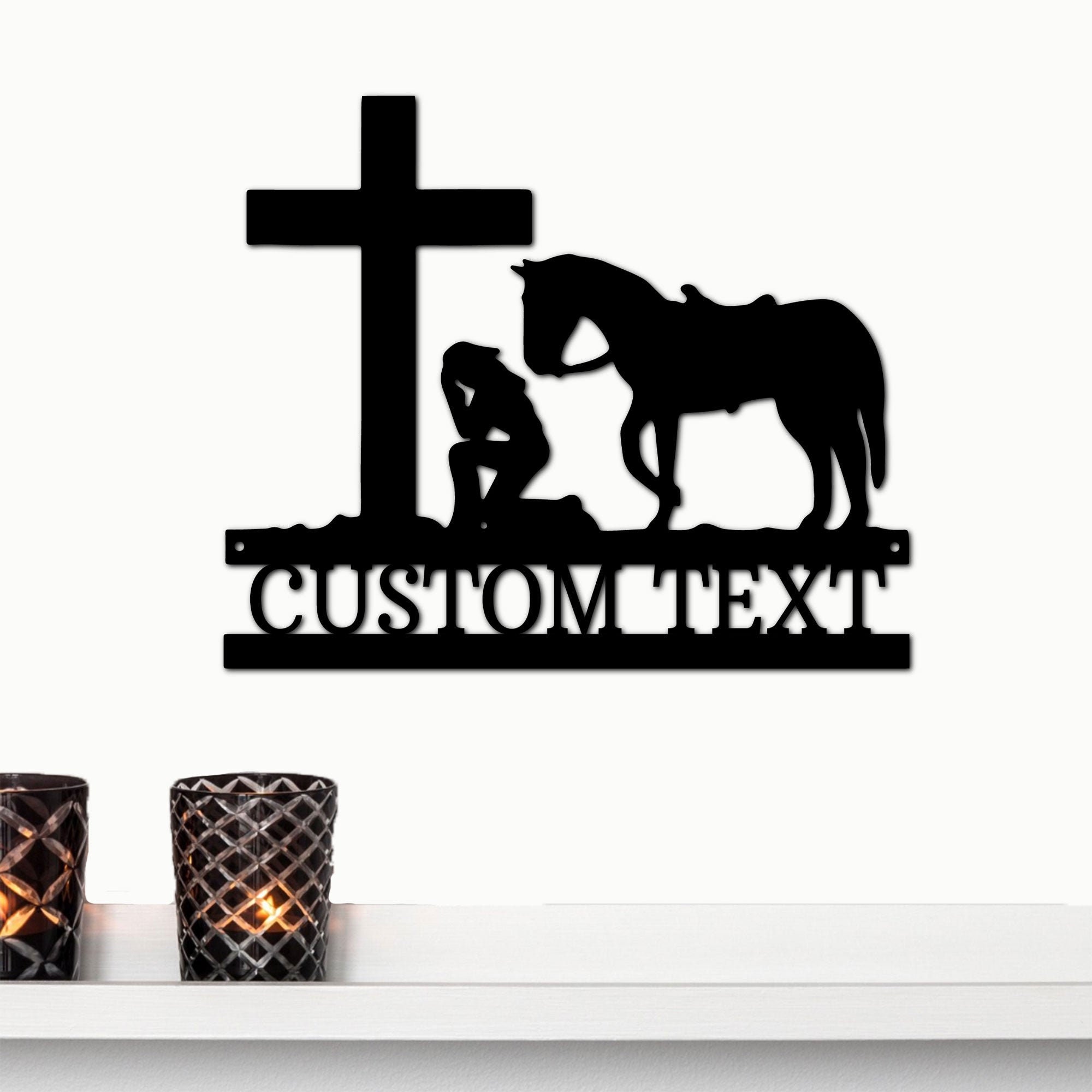 Praying Cowgirl With Horse Kneeling at Cross Custom Name Metal - Etsy