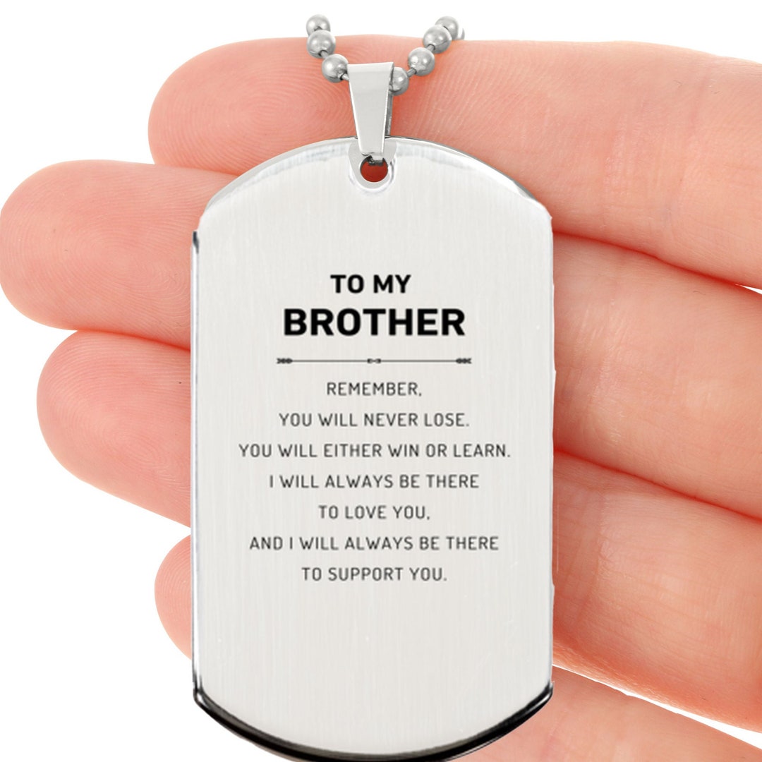 Stainless Steel Mens Necklace Pendant Brother Dog Tag Chain Graduation Gift