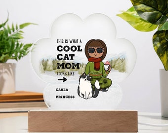Custom Cool Cat Mom and Feline Friend Paw-shaped Acrylic Plaque