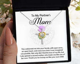 To My Partner's Mom You Welcomed me with Open Arms and an Open Heart Cross Pendant Necklace Mother's Day Birthday Gift