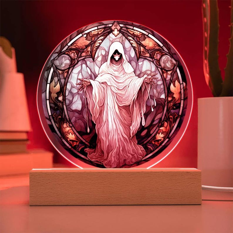 Mystical Spirit Halloween Stained Glass Acrylic Plaque With LED Lighted