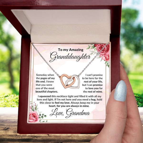 To My Amazing Granddaughter - I Promise to Love You - Interlocking Hearts Necklace with Gift Box