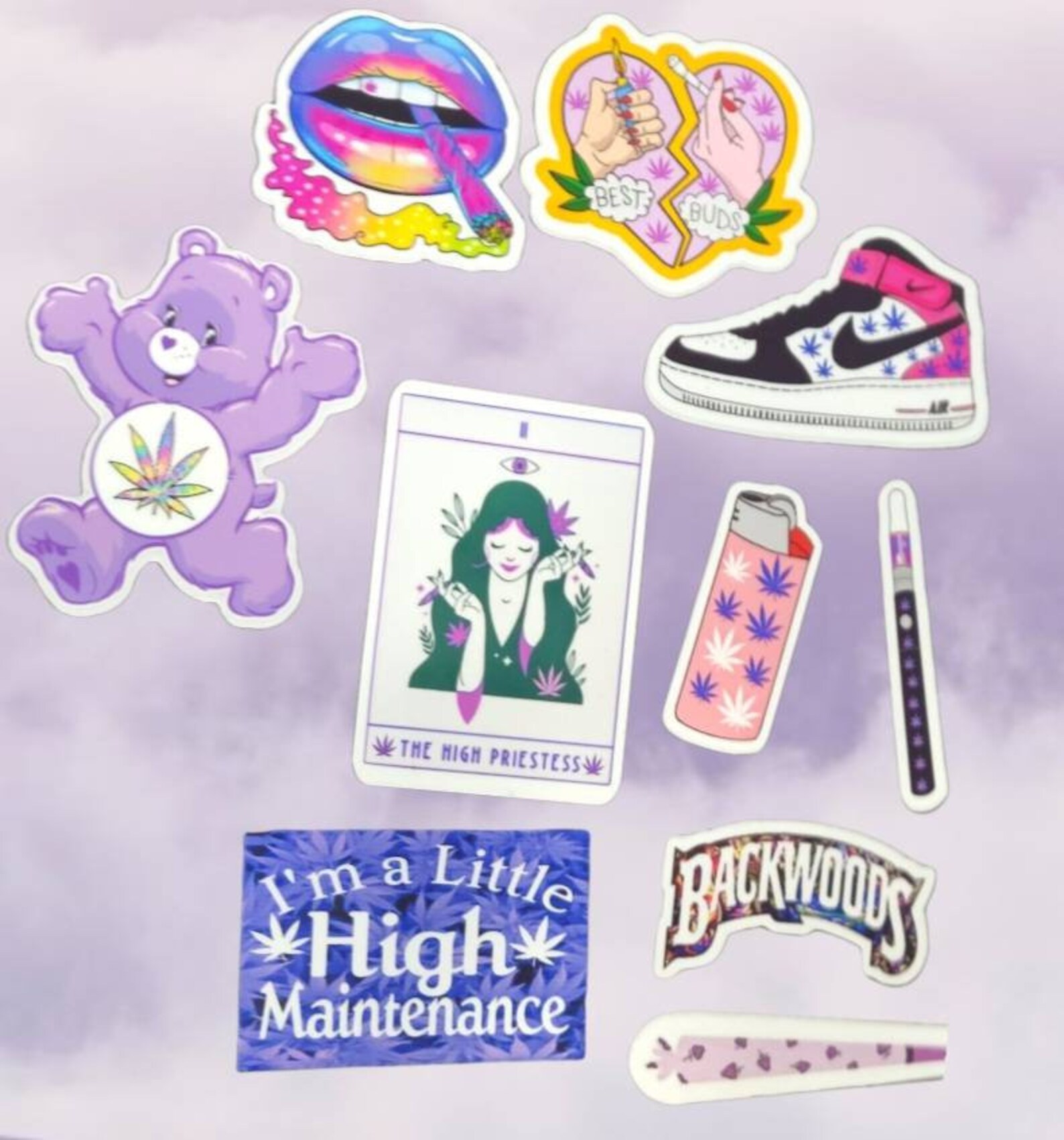 20 Pretty Girly Stoner Sticker Set of Waterproof Purple Stoner Etsy