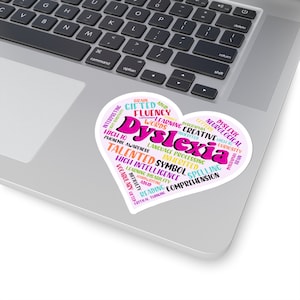 Dyslexia Heart Word Cloud- Die Cut Sticker, Dyslexia Sticker, Dyslexia Awareness, Dyslexia Die Cut