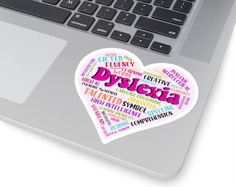 Dyslexia Heart Word Cloud- Autocollant Die Cut, Autocollant dyslexie, Sensibilisation à la dyslexie, Dyslexie Die Cut