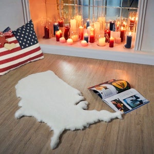 Kaart van Amerika - Wasbare Faux Rabbit Fur Area Rug & Throw - 2x3 ft -Sofa Stoel Cover + Bedside + Accent Decor + Woonkamer WIT 2 x 3 voet