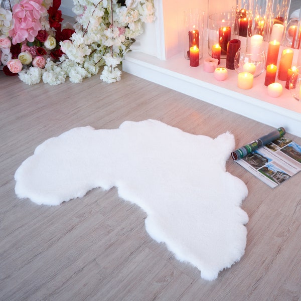 Map of Africa Faux Rabbit Fur Area Rug - 3x3 feet - White Washable Accent for Seating Area + Nursery + Prayers Clothes + Motherland Gift