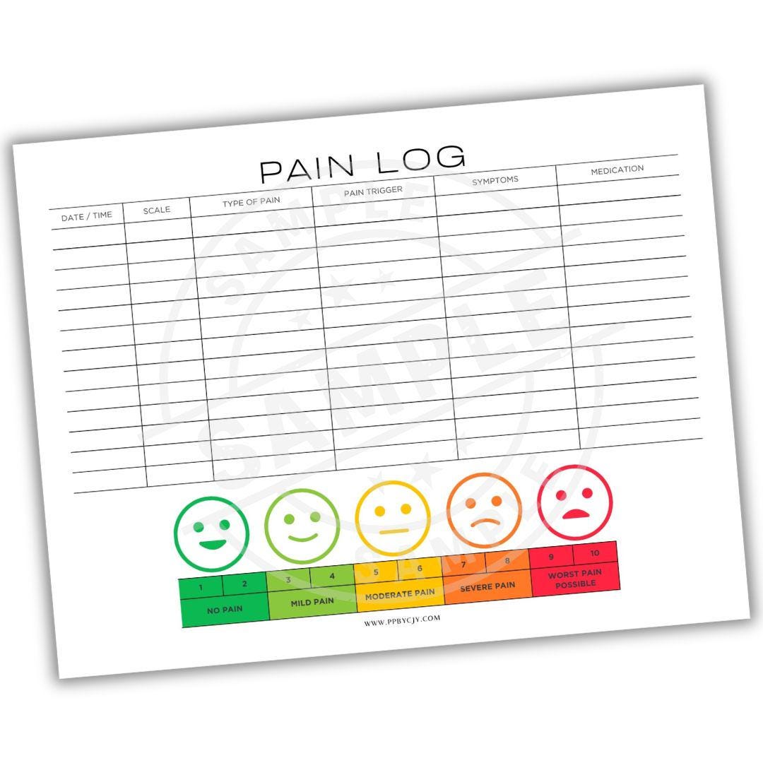Pain Log | Daily Symptom Tracker | Health & Wellness Printable Sheet ...