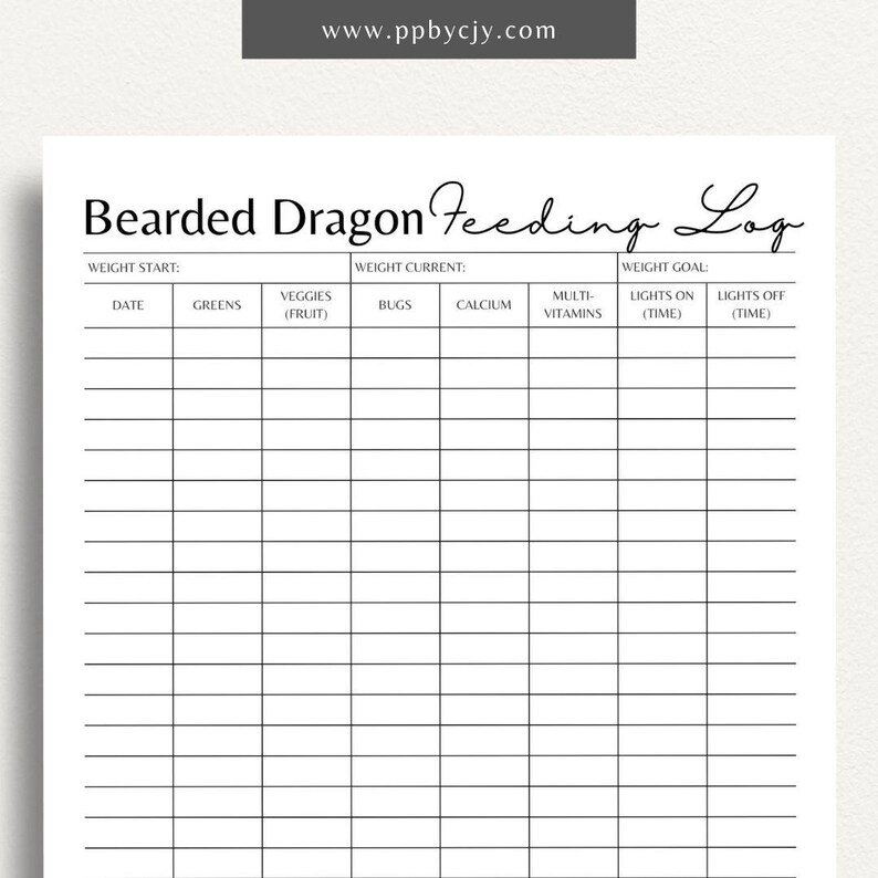 View of Bearded Dragon Feeding Schedule Printable | Pet Care Log | Instant ...