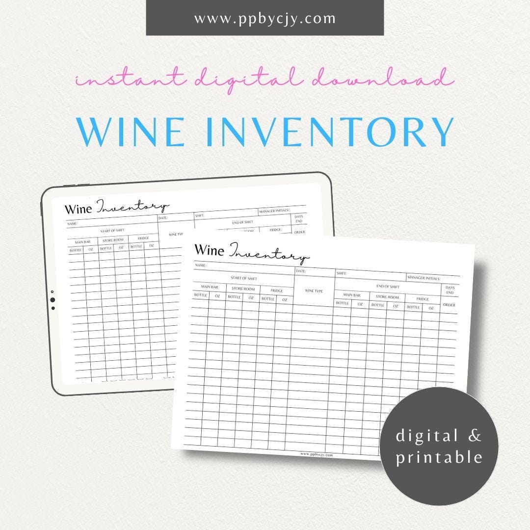 Wine Inventory Printable Template Digital Download Wine Cellar Wine Inventory Printable Template Digital Download Wine Cellar