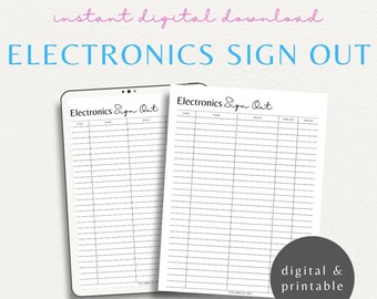 Electronics Sign In And Out Sheet | Gadget Checkout Form | Device Borrowing Log | Tech Equipment Lending Log | Electronic Loan Tracker