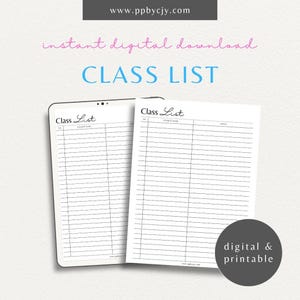 Class List Printable Template | Digital Download | Student Roster Organizer | Attendance Sheet | Teacher Planner | School Management Tool