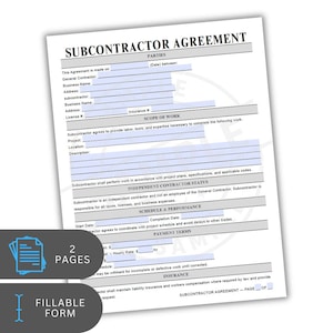 Subcontractor Agreement | Construction & Contractor Printable Contract Form