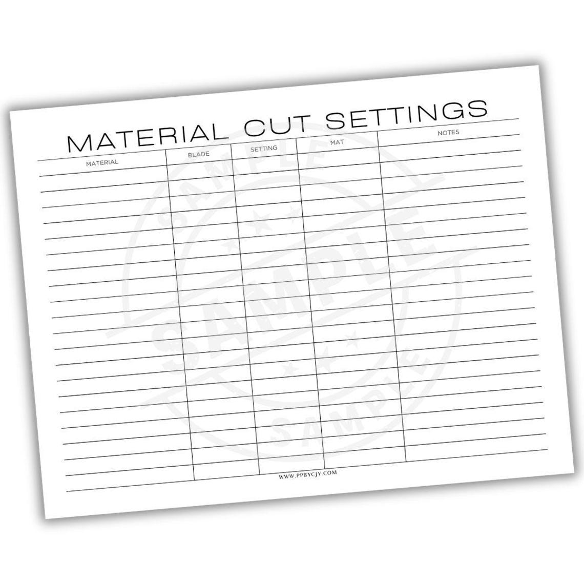 Cricut Material Cut Settings Printable Template | Digital Download ...