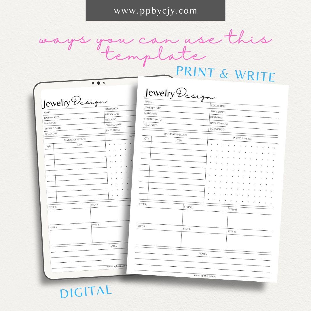 Jewelry Design Plan Printable Template Digital Download Creative Design ...