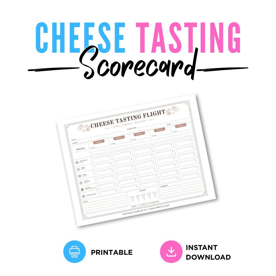 Cheese Tasting Scorecard | Food Event Printable | Recipe Rating Sheet ...